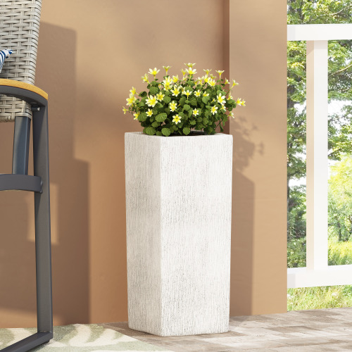Tall Antique White Magnesium Oxide Planter, 8 x 8 x 20 Inches