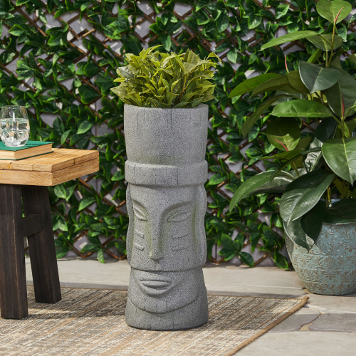 Decorative Stone Gray Magnesium Oxide Flower Planter, 24-Inch