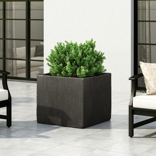 Ella 22-Inch Black Magnesium Oxide Square Outdoor Planter Box
