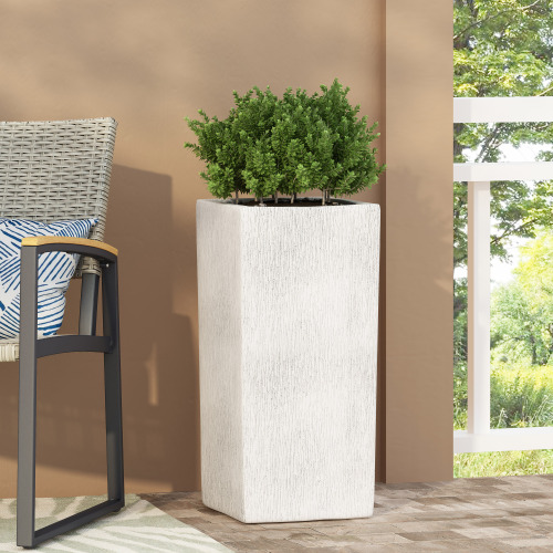 Antique White Magnesium Oxide Planter, 13.25 x 13.25 x 28 in