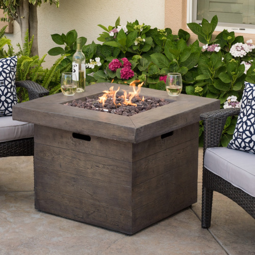 Anchorage 32-Inch Brown Magnesium Oxide Square Fire Pit, 40,000 BTU