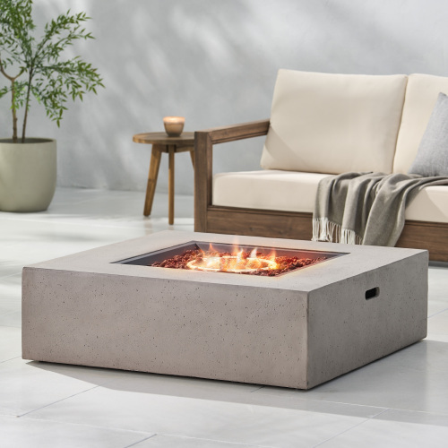 40-Inch 50,000 BTU Square Magnesium Oxide Fire Table, Light Grey