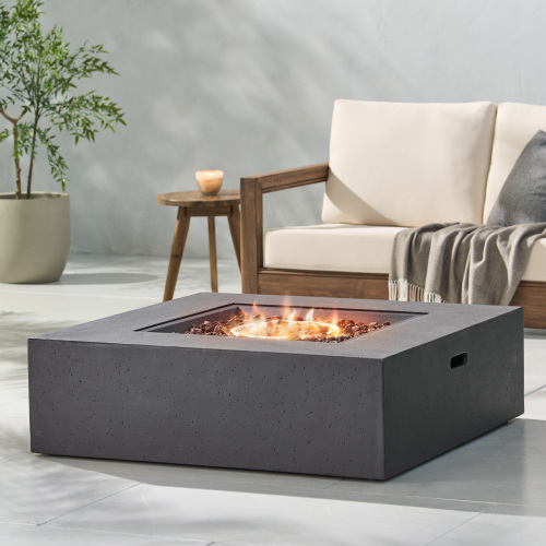 40-Inch Dark Grey Magnesium Oxide Square Fire Table, 50,000 BTU