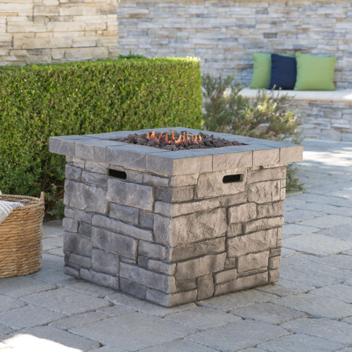 30-Inch Grey Magnesium Oxide Square Propane Fire Pit, 40,000 BTU