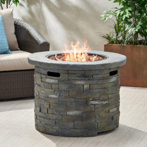 33-Inch Round Propane Fire Pit, 40,000 BTU, Stone Gray Magnesium Oxide