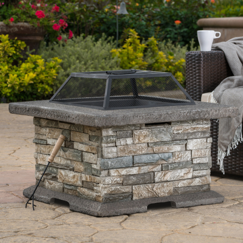 28-Inch Square Magnesium Oxide Fire Pit, Stone Gray Finish