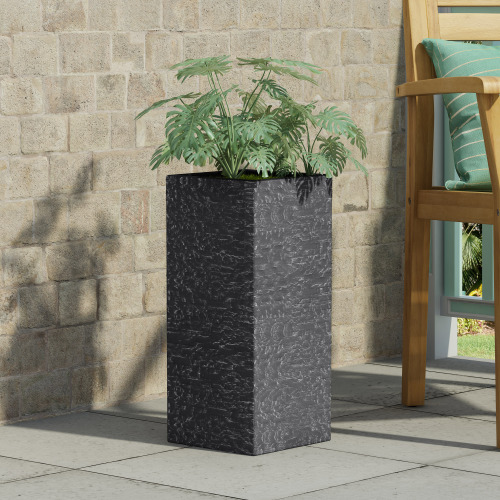 Tall Gray Magnesium Oxide Outdoor Planter, 10.75 x 10.75 x 24.25 in