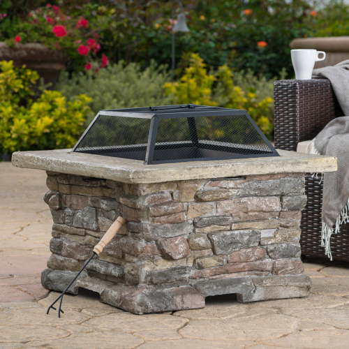 28-Inch Magnesium Oxide Wood-Burning Fire Pit with Lid, Stone Gray