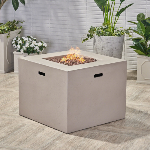 Aidan 31-Inch Square 40,000 BTU Fire Pit, Light Grey Magnesium Oxide