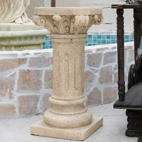 Sand Magnesium Oxide Pedestal Column Plant Stand, 26.25-Inch