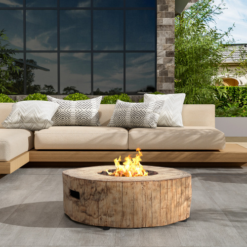 28-Inch Brown Wood-Pattern Magnesium Oxide Propane Fire Pit, 30,000 BTU