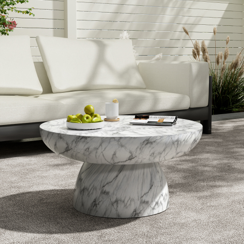 Faux Marble Magnesium Oxide Indoor/Outdoor Table, 27.5 x 27.5 x 13.5 In.