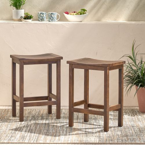 24.5-Inch Dark Mahogany Acacia Wood Counter Stools, Set of 2