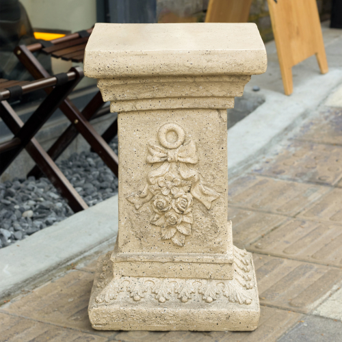 19-Inch Sand Magnesium Oxide Pedestal Plant Stand, Indoor/Outdoor