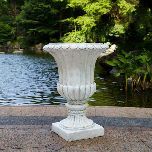 Antique White Magnesium Oxide Outdoor Garden Urn Planter, 26.25"