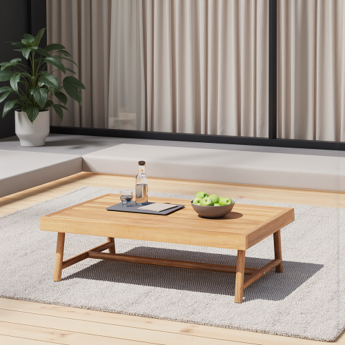 35.5-Inch Teak Beige Acacia Wood Rectangular Patio Coffee Table