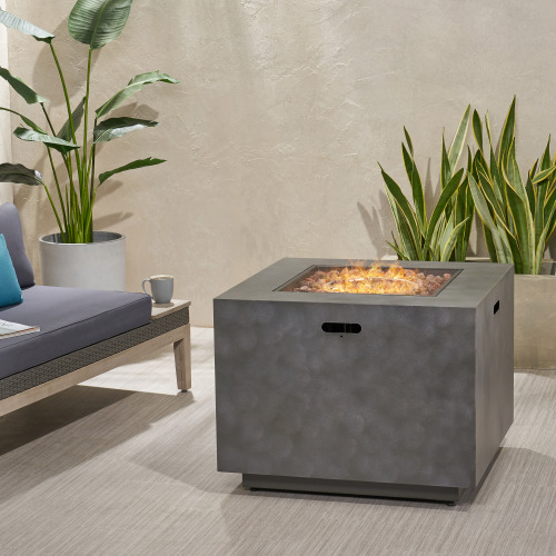 31-Inch Square Iron Outdoor Fire Pit, 50,000 BTU, Stone Gray