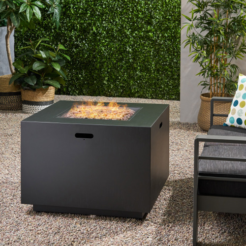 31-Inch Square Iron Outdoor Propane Fire Pit, 50,000 BTU, Dark Gray