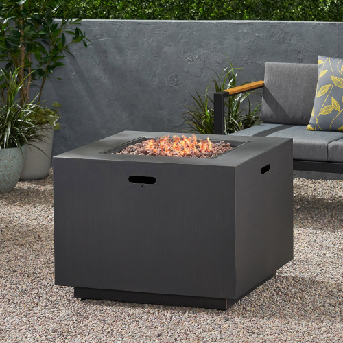 31-Inch Brushed Brown Iron Square Propane Fire Pit, 50,000 BTU