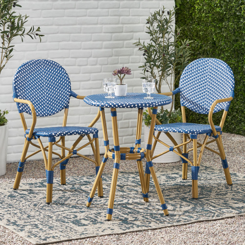 3-Piece Teal & White Aluminum Wicker French Bistro Set, 22 x 22.75 x 35 in
