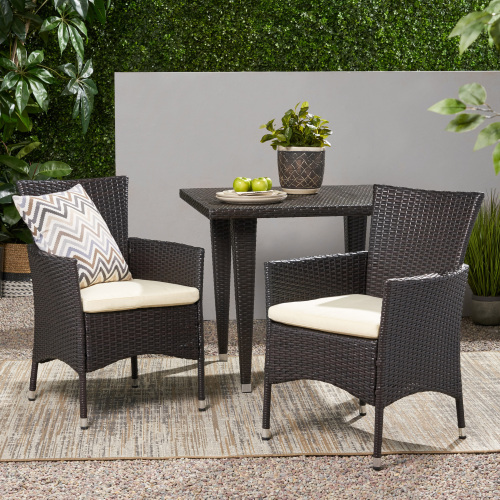 23.75-Inch Beige Multibrown PE Rattan/Iron Dining Chairs, Set of 2