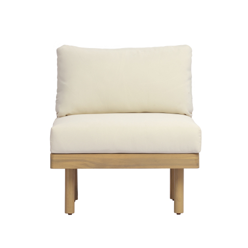 Light Teak Acacia Outdoor Armless Chair with Cream Rope & Beige Cushion