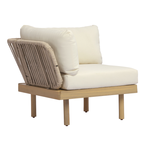 28.74-Inch Acacia & Rope Outdoor Corner Chair, Beige/Cream, Light Teak