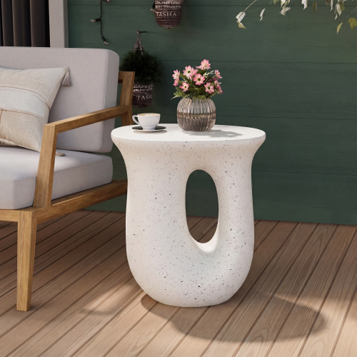 White Magnesium Oxide Outdoor Side Table, 16.54 x 11.02 x 18.11 In.