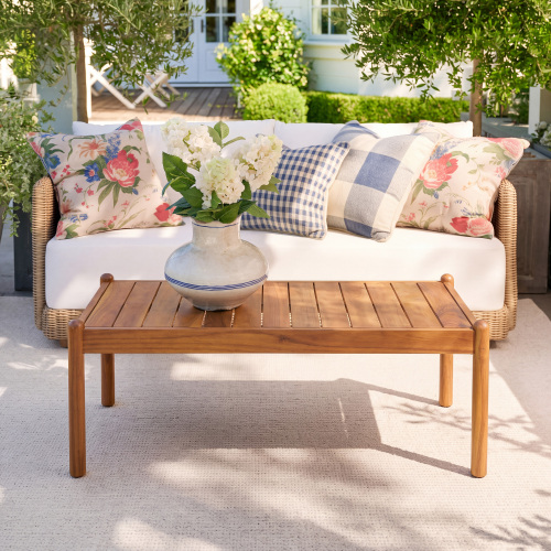 Teak Finish Acacia Wood Outdoor Coffee Table, 39.17-Inch Wide