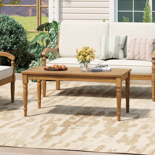 Natural Acacia Wood Outdoor Coffee Table, 26.5 x 29.5 x 36.61 in