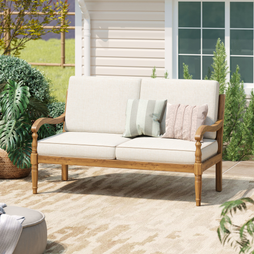 26.5 x 29.5 x 36.61-Inch Natural Acacia Wood Outdoor Loveseat, Beige