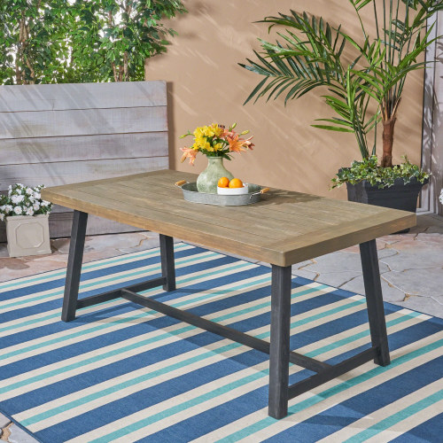70.75-Inch Grey and Black Acacia Wood Outdoor Dining Table