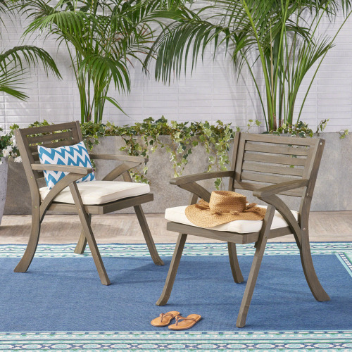 Helen 34.25-Inch Grey and Crème Acacia Wood Patio Dining Chairs, Set of 2