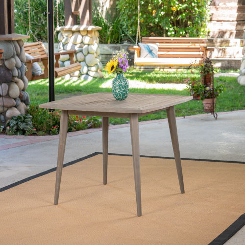 Grey 35.5-Inch Square Acacia Wood Outdoor Table with Straight Legs
