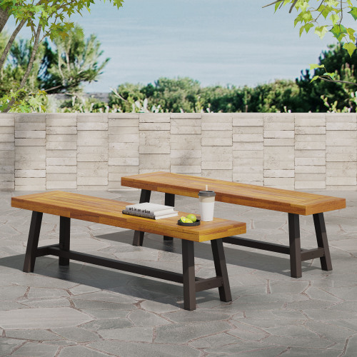 63-Inch Carlisle Outdoor Acacia Wood Benches in Brown, Set of 2