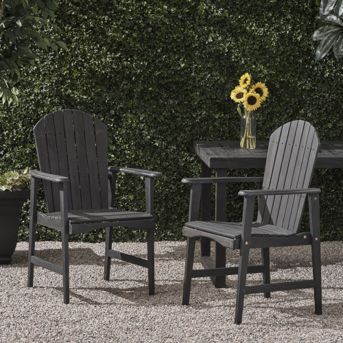 Set of 2 Dark Gray Acacia Wood Outdoor Adirondack Dining Chairs