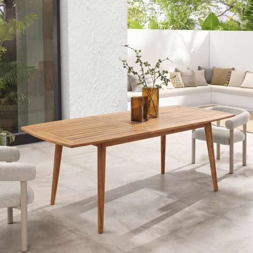 Brown Acacia Wood Expandable Outdoor Dining Table, 71 x 35.5 x 30 In.