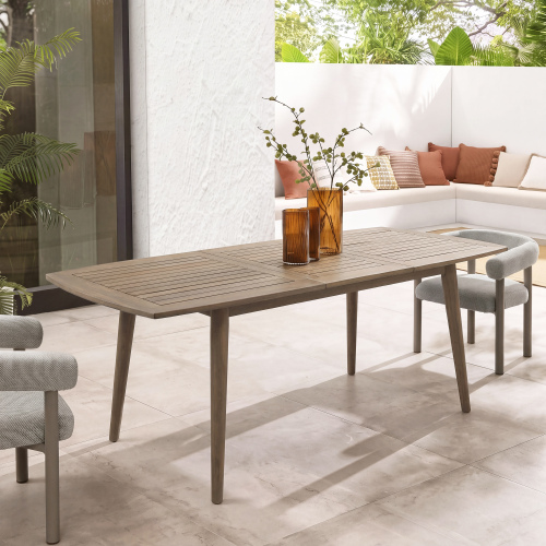Grey 71-Inch Expandable Acacia Wood Outdoor Patio Dining Table