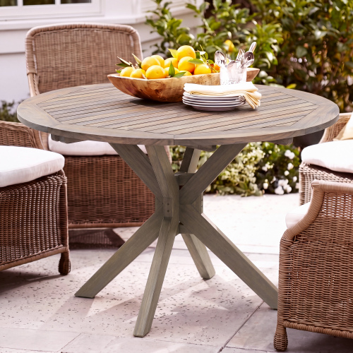 Stanford 46.5-Inch Round Grey Acacia Wood Outdoor Dining Table