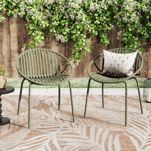 Orange Stackable Patio Dining Chairs, Metal & Polypropylene, Set of 2