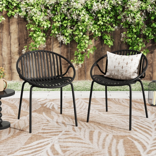 Black Stackable Patio Dining Chairs, Metal & Polypropylene, Set of 2
