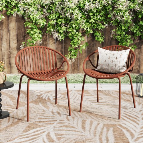 Set of 2 Orange Stackable 30.75-Inch Patio Chairs, Metal & Polypropylene
