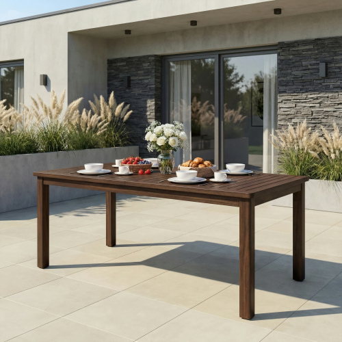 68.9-Inch Dark Brown Acacia Wood Rectangular Outdoor Dining Table