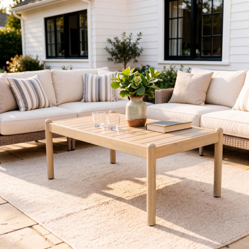 Light Teak Acacia Wood Outdoor Patio Coffee Table, 39.17-Inch