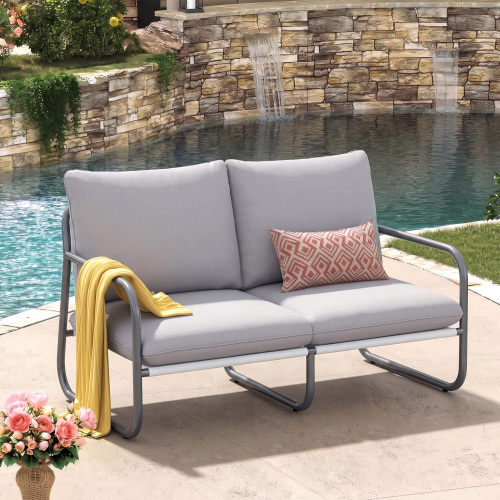 White 2-Seat Aluminum Patio Loveseat with Water-Resistant Cushions
