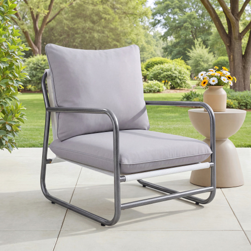 White Aluminum Patio Armchair, 27 x 32 x 35 in, Water-Resistant Cushion