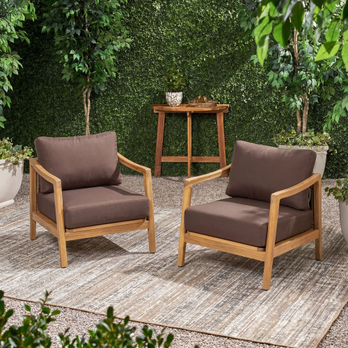 26.75-Inch Brown Acacia and Rope Outdoor Club Chairs, Set of 2
