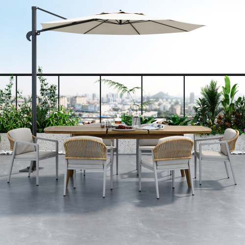 7-Piece Gray Outdoor Dining Set with Expandable Acacia Table