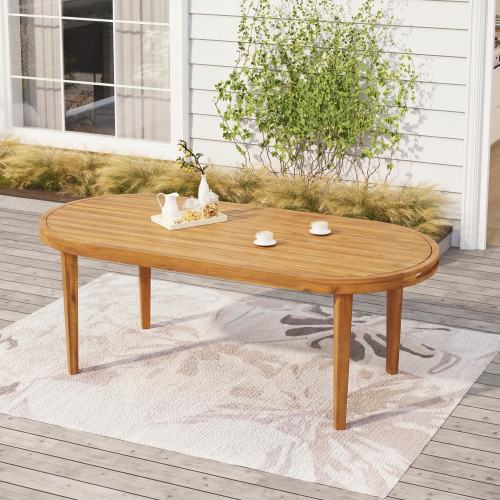 70-Inch Teak Acacia Wood Oval Outdoor Dining Table with Slatted Top