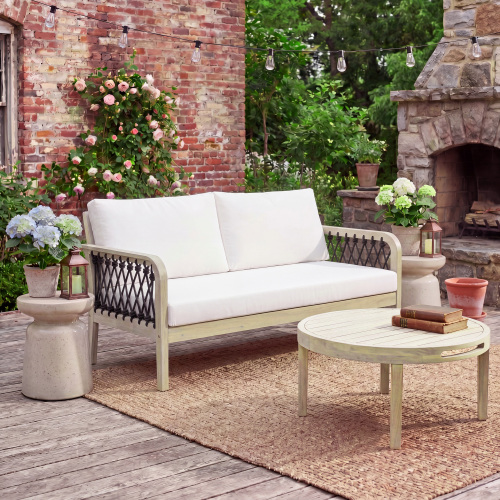 Dark Gray 28.94-Inch Acacia Wood Loveseat & Coffee Table Set with Rope